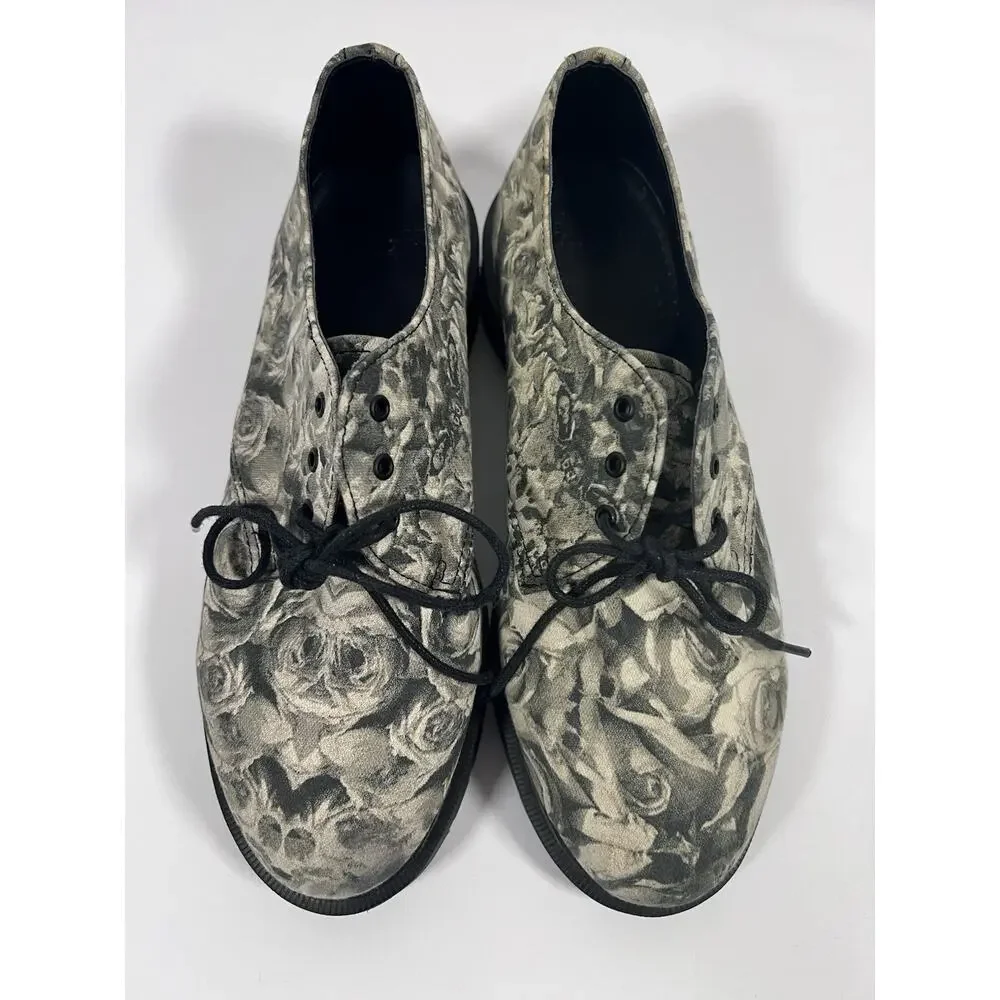 Dr Martens Lester Wild Rose Skull Canvas Oxford Shoes Men 7 Women 8 EU 39